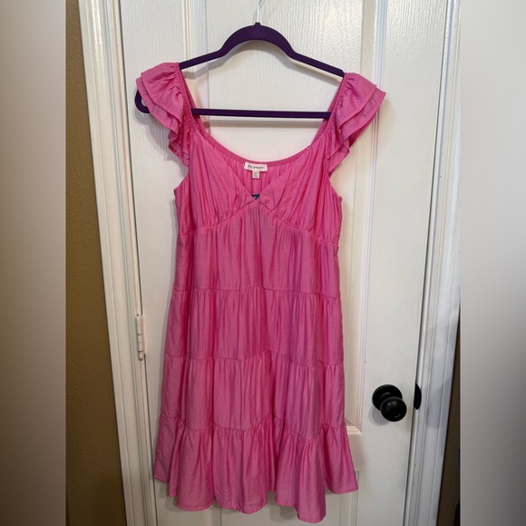 🌼H071 NWT Blu Pepper L pp17 unstretched Pink Ruffled Casual Dress - Picture 4 of 13